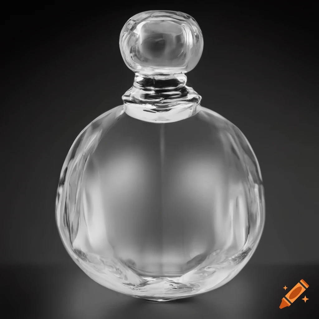 Elegant glass perfume bottle with crystal plug on neutral background