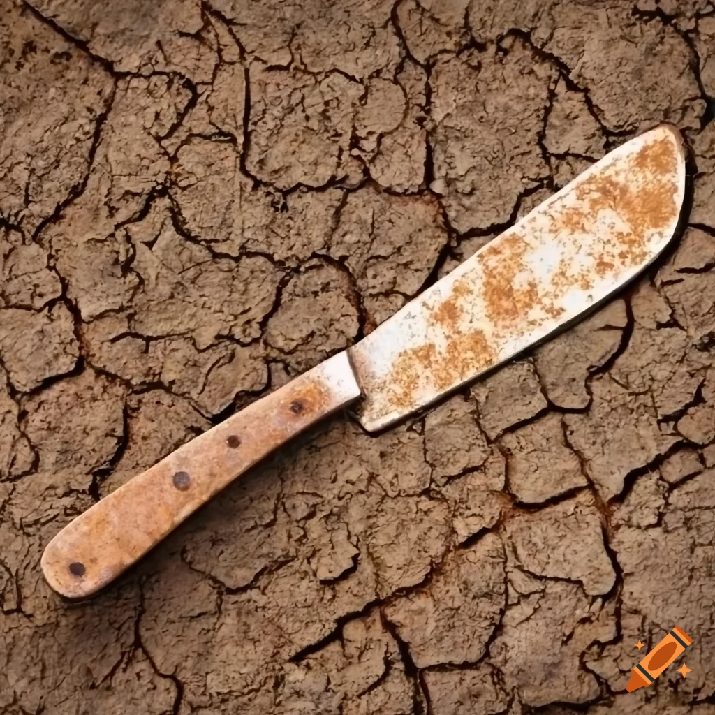 Old rusty butter knife on dry ground on Craiyon