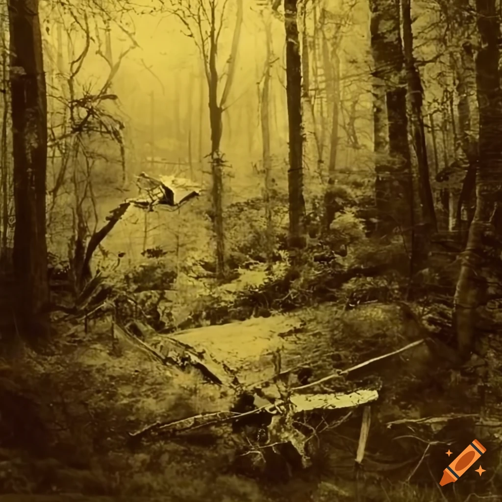 1910s airplane crash in a forest