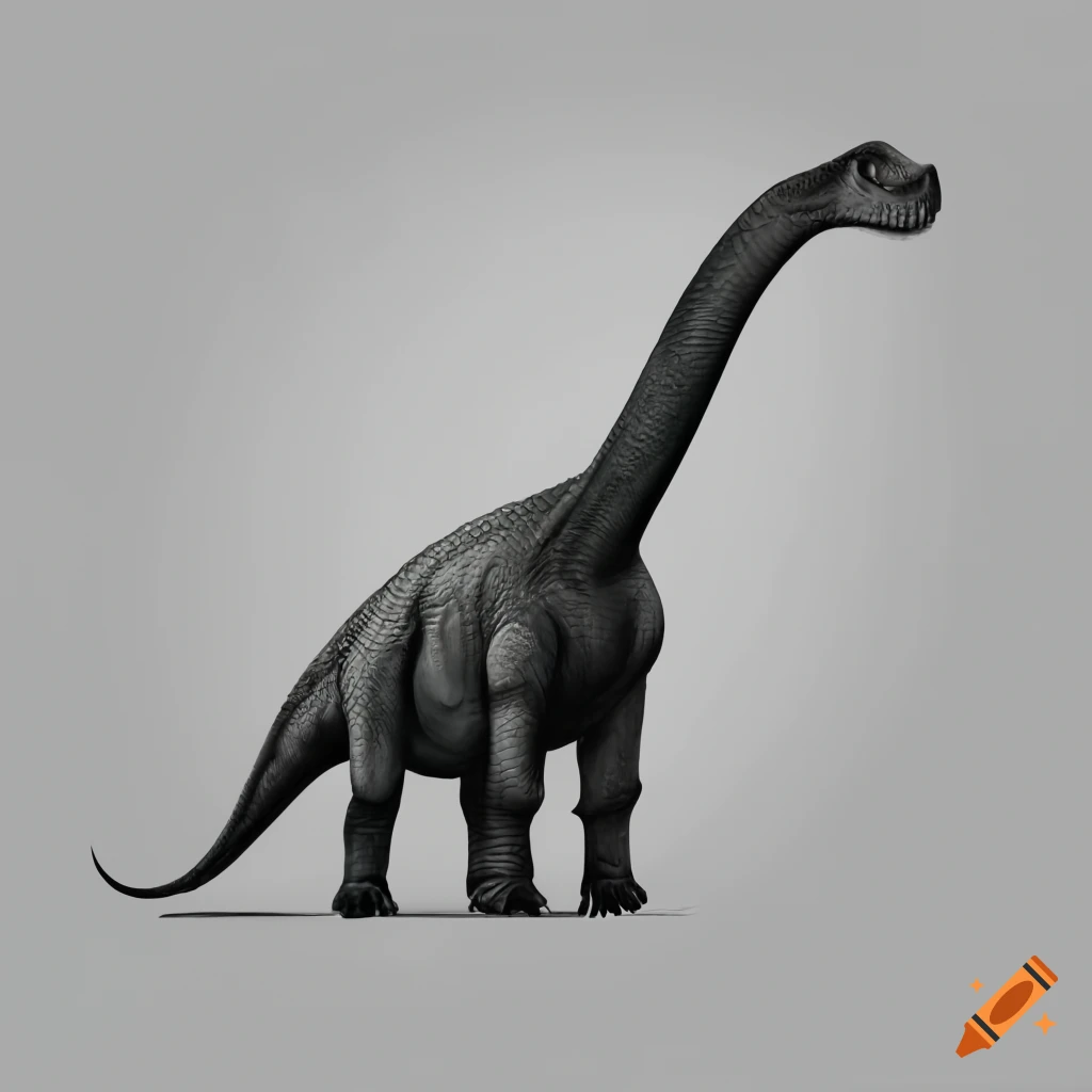 Brachiosaurus standing in black and white