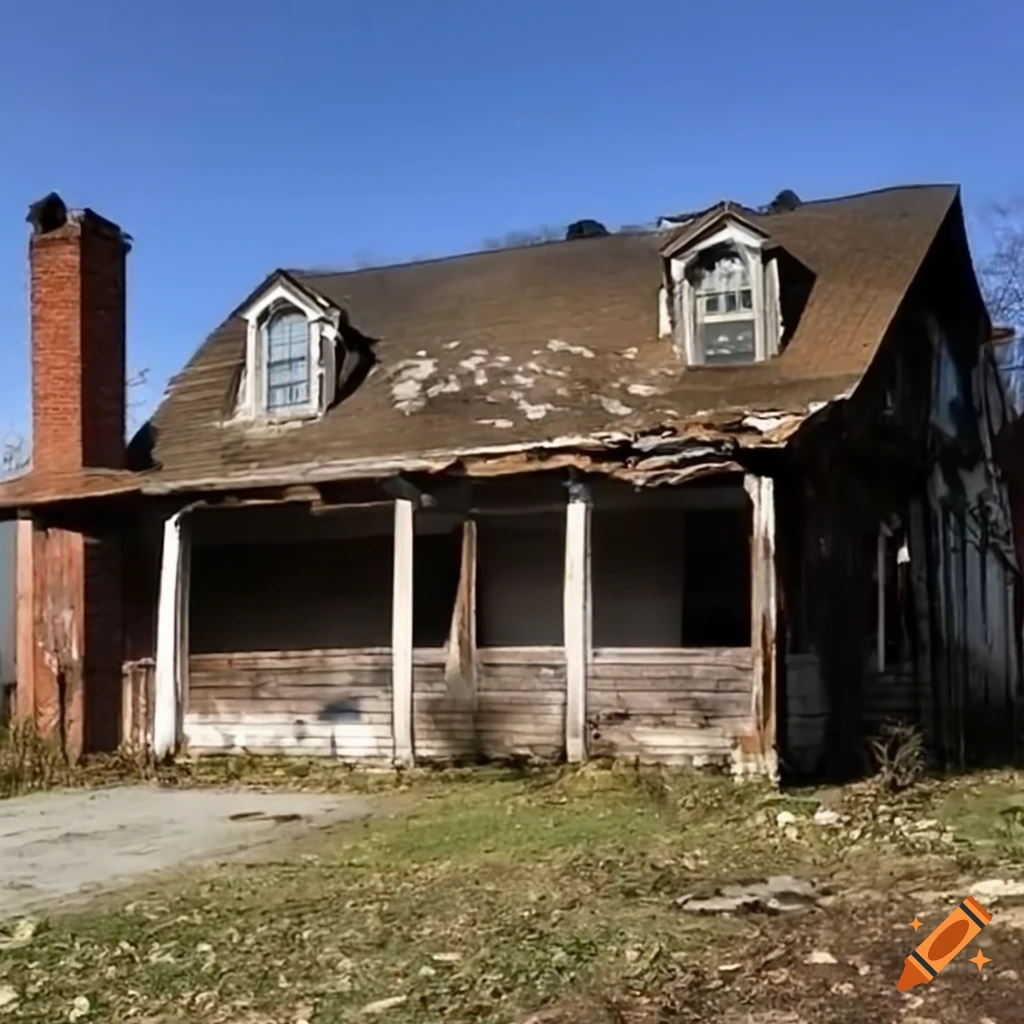Weathered one-dollar house in a state of disrepair