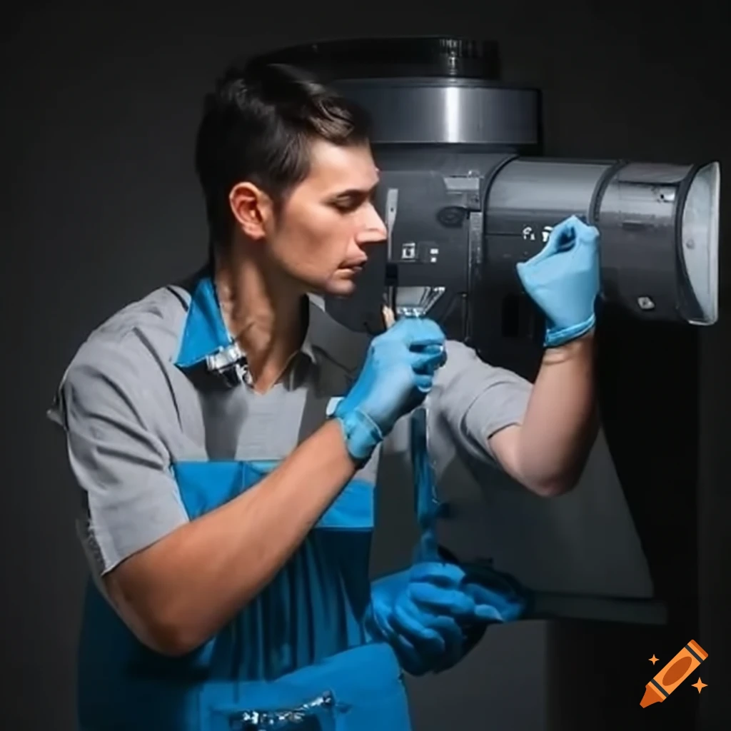 Technician repairing a heat pump