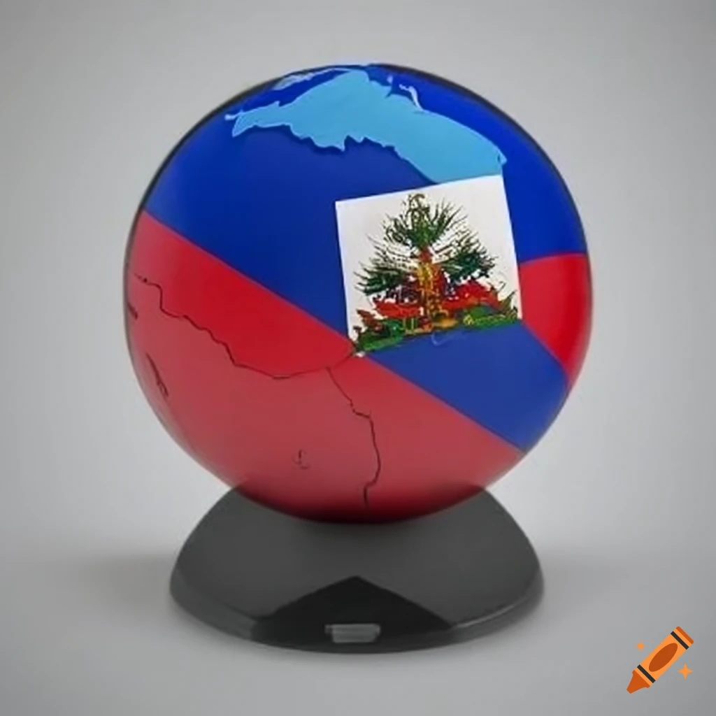 Globe with Haiti's flag design in blue, red, and yellow colors