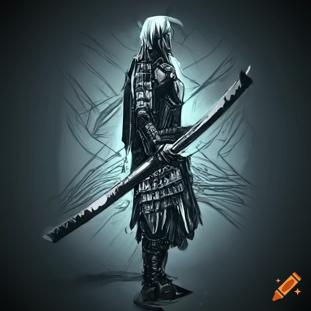 Futuristic samurai sword with cybernetic background