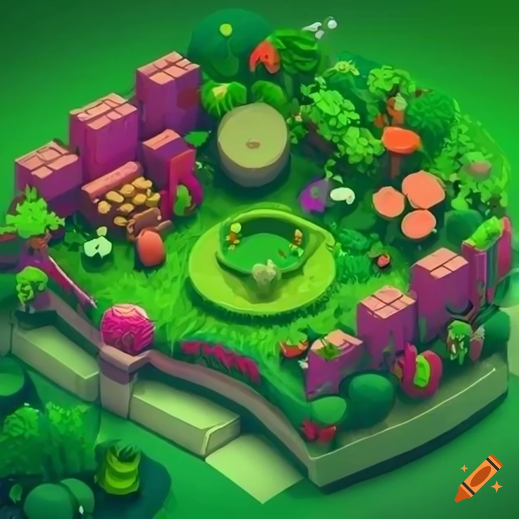 Isometric garden view in 1920x1080 resolution