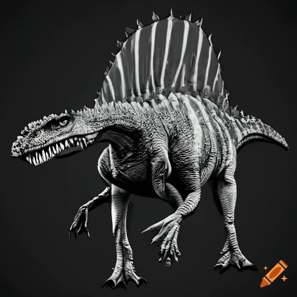 Spinosaurus in black and white on Craiyon