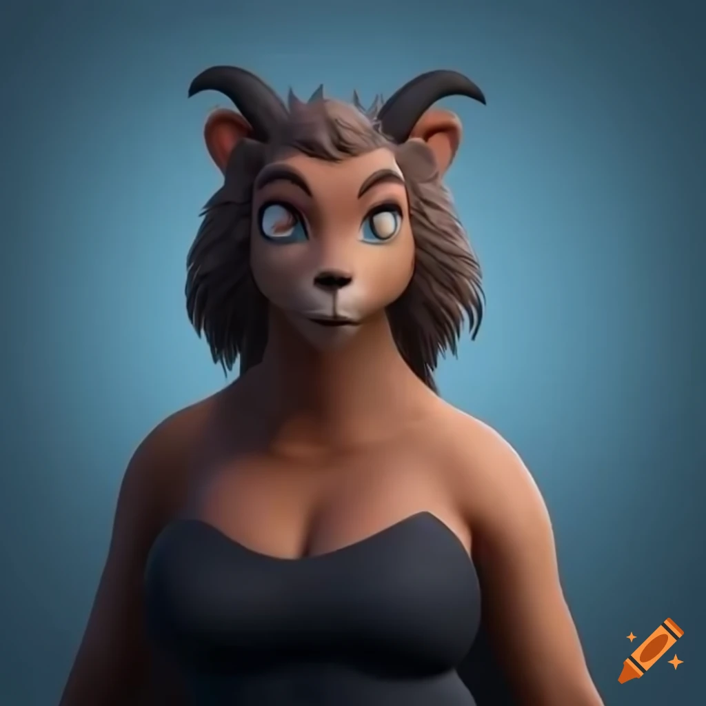 Goat anthro with a curvy realistic female figure facing forward