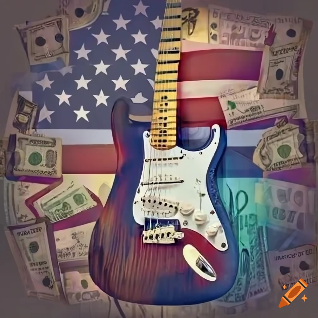 Stratocaster with USA flag and money bills background art