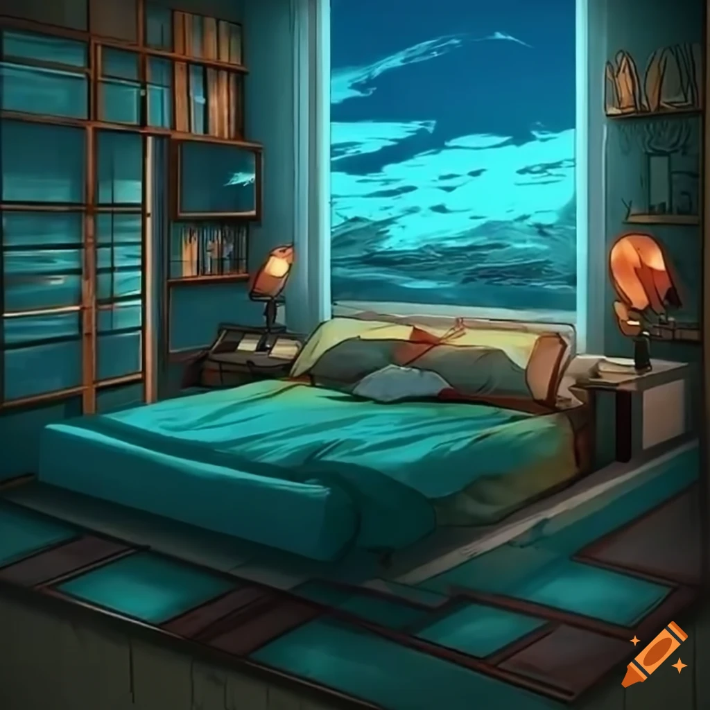 Modern anime-style bedroom interior on Craiyon