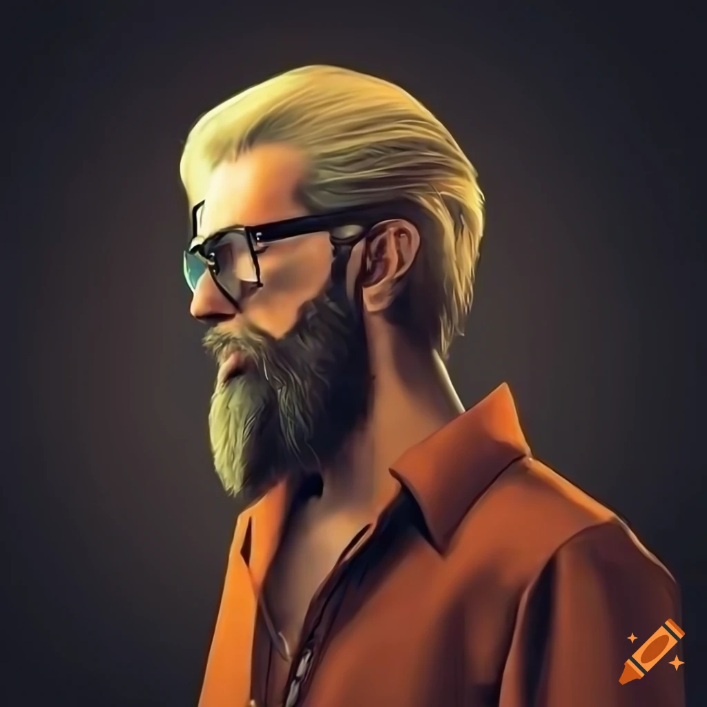 Bearded man in an orange jumpsuit with retro 16-bit style