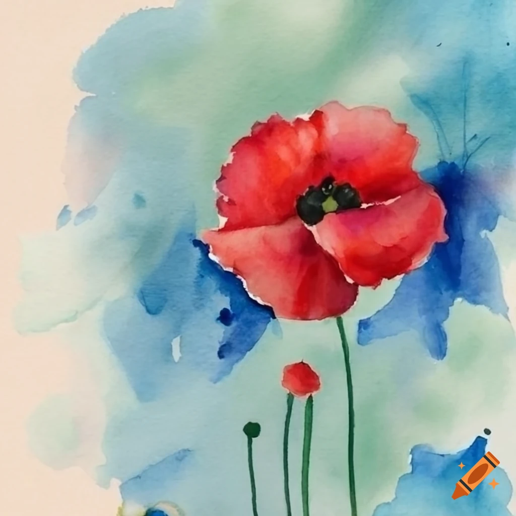 Watercolor poppy flowers