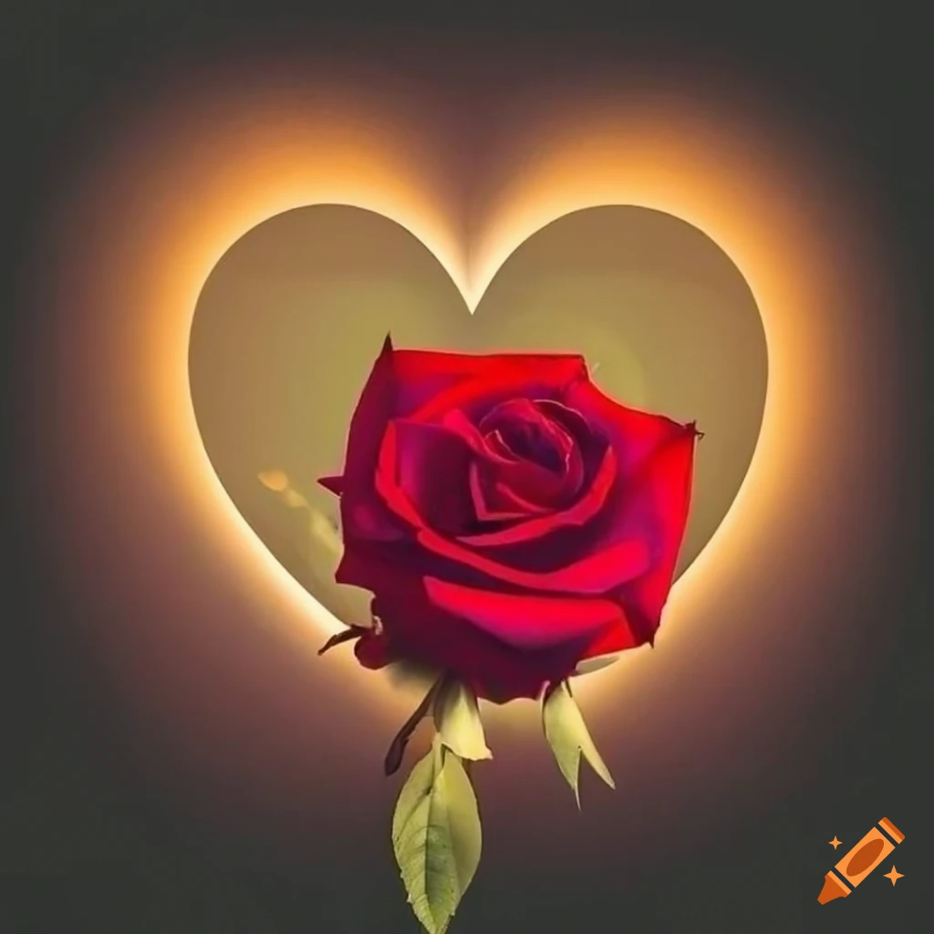 Romantic heart with rose and butterflies in a sunset setting on Craiyon