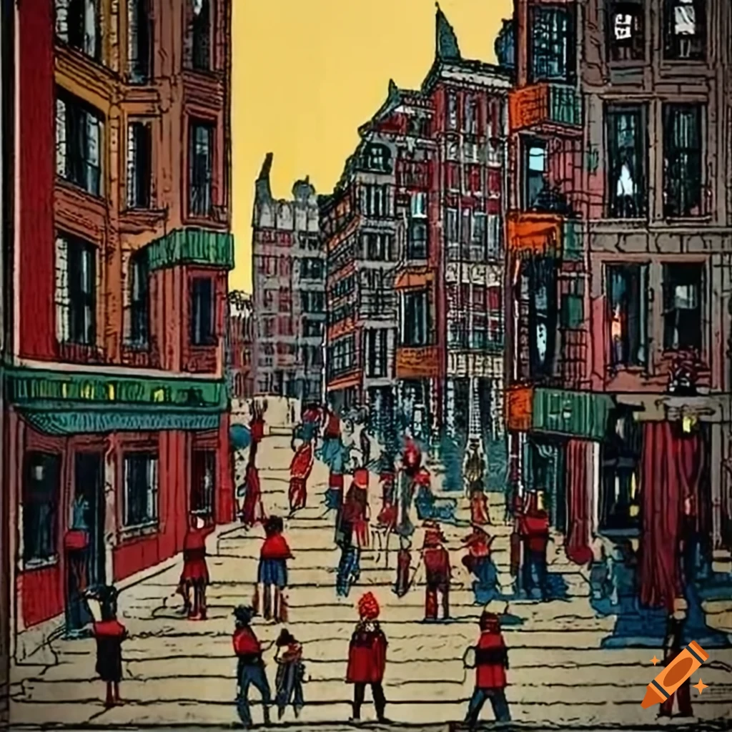 Giant 'Where's Waldo' style scene in Progressive Era New York City