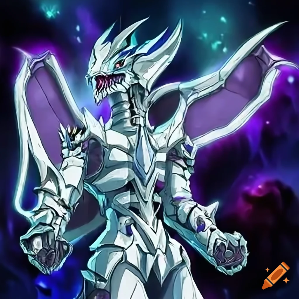 Yugioh fusion monster dragon type light attribute in white armor with