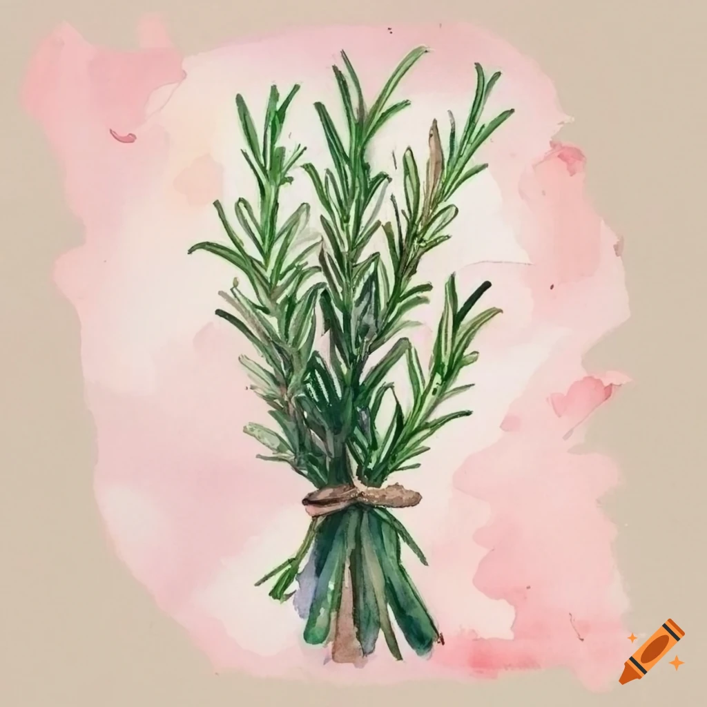 Rosemary bunch tied with twine in watercolor