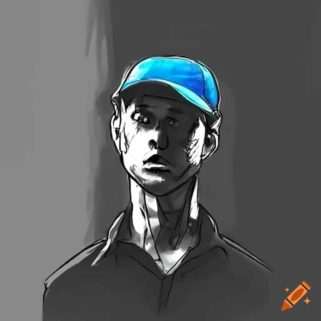 CCTV screenshot of a man in black shirt, blue cap, and pants