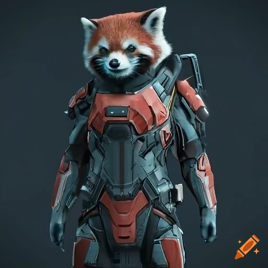 Red panda wearing Star Citizen Artimex armor