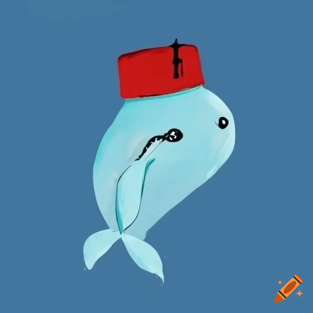 Whale swimming with a red fez hat