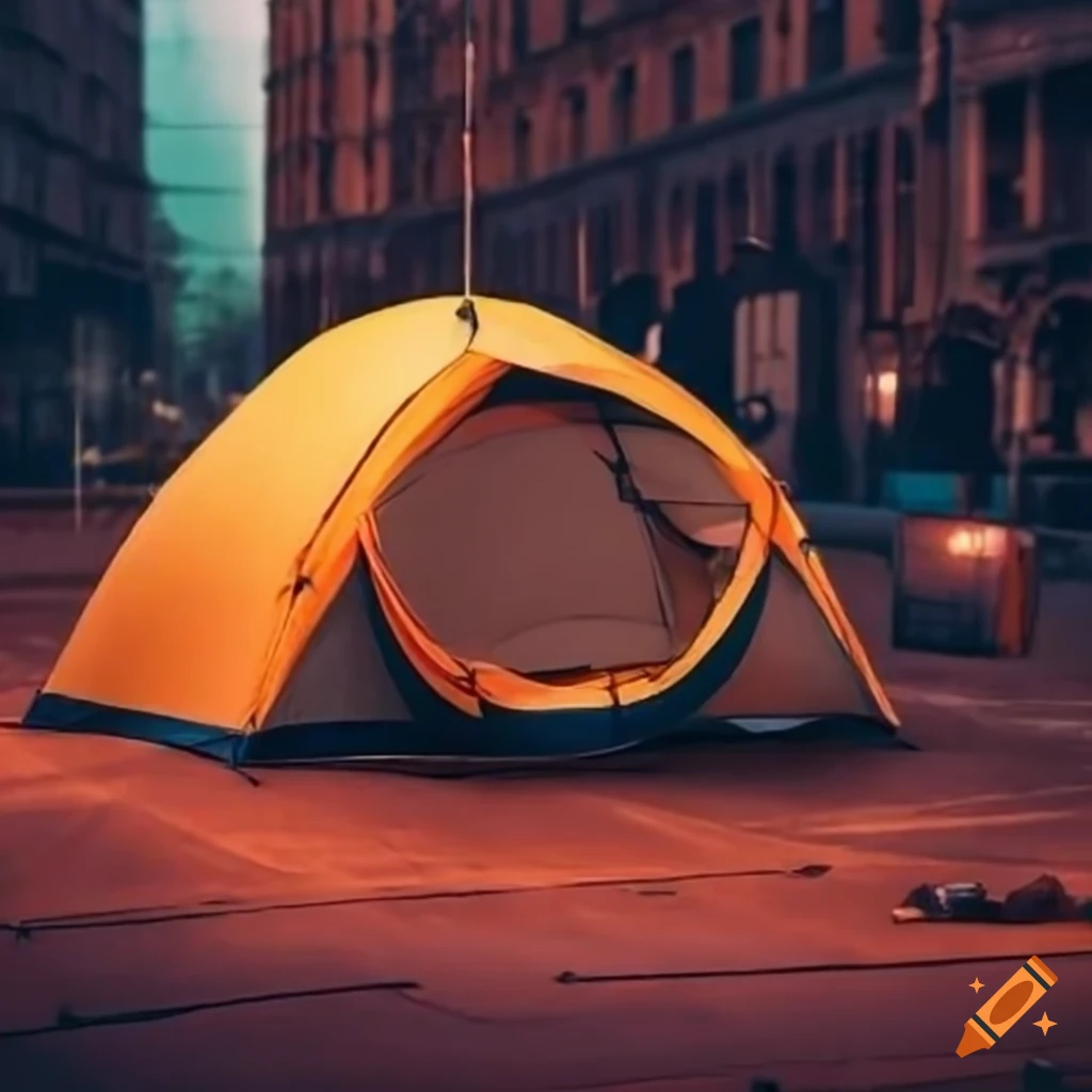 Tent providing respite and safe space for a person experiencing houselessness in the city