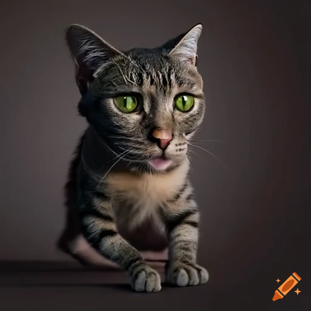 Scared tabby cat in stunningly detailed CGI VFX transformation scene