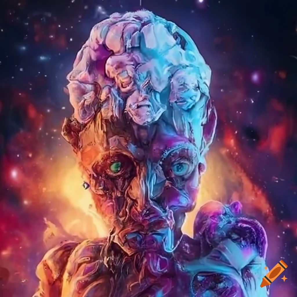 Powerful god using ice cream as a weapon in a fantastical universe destruction scene