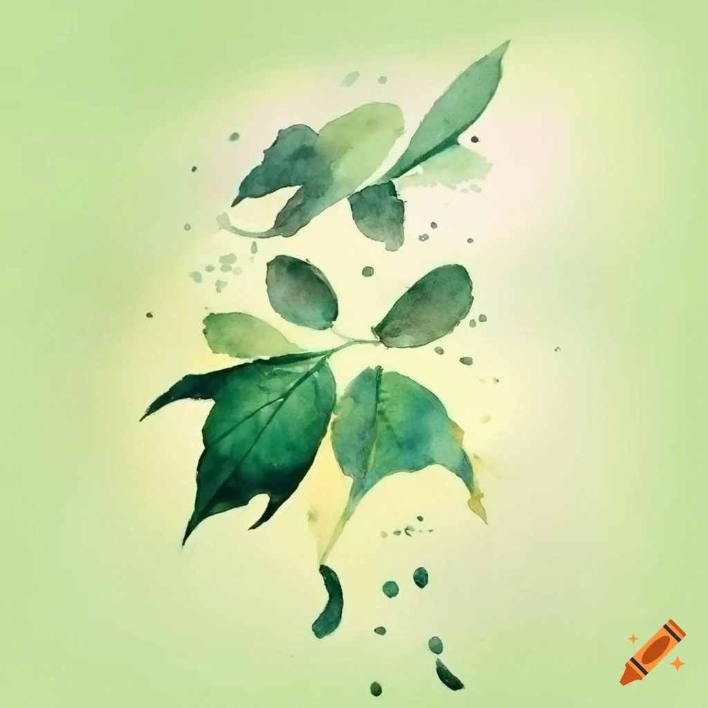 Watercolor painting of small leaves and splashes
