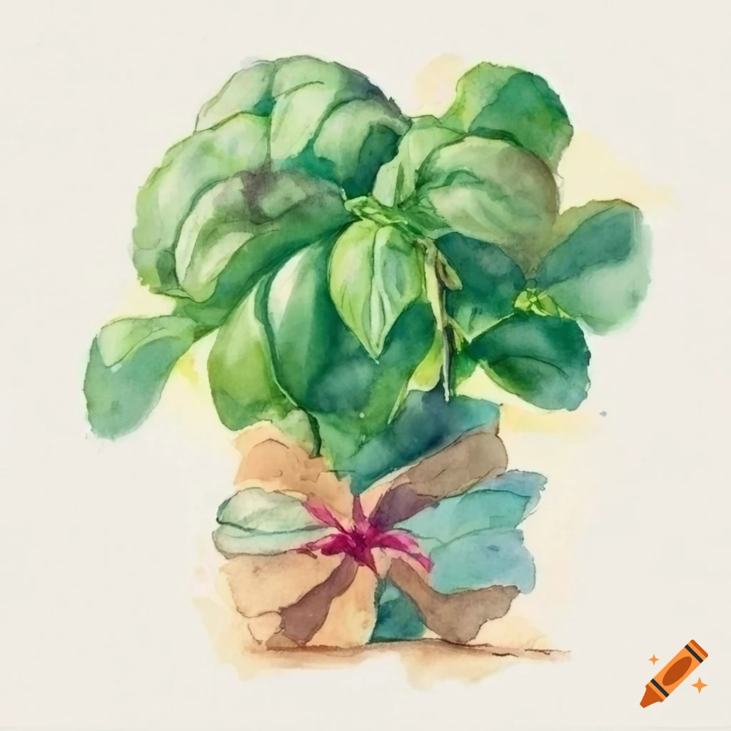 Watercolor painting of basil bunch tied with twine on white background