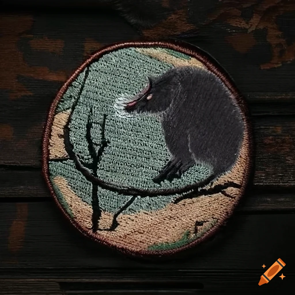 Tactical possum iron on patch in front of crescent moon