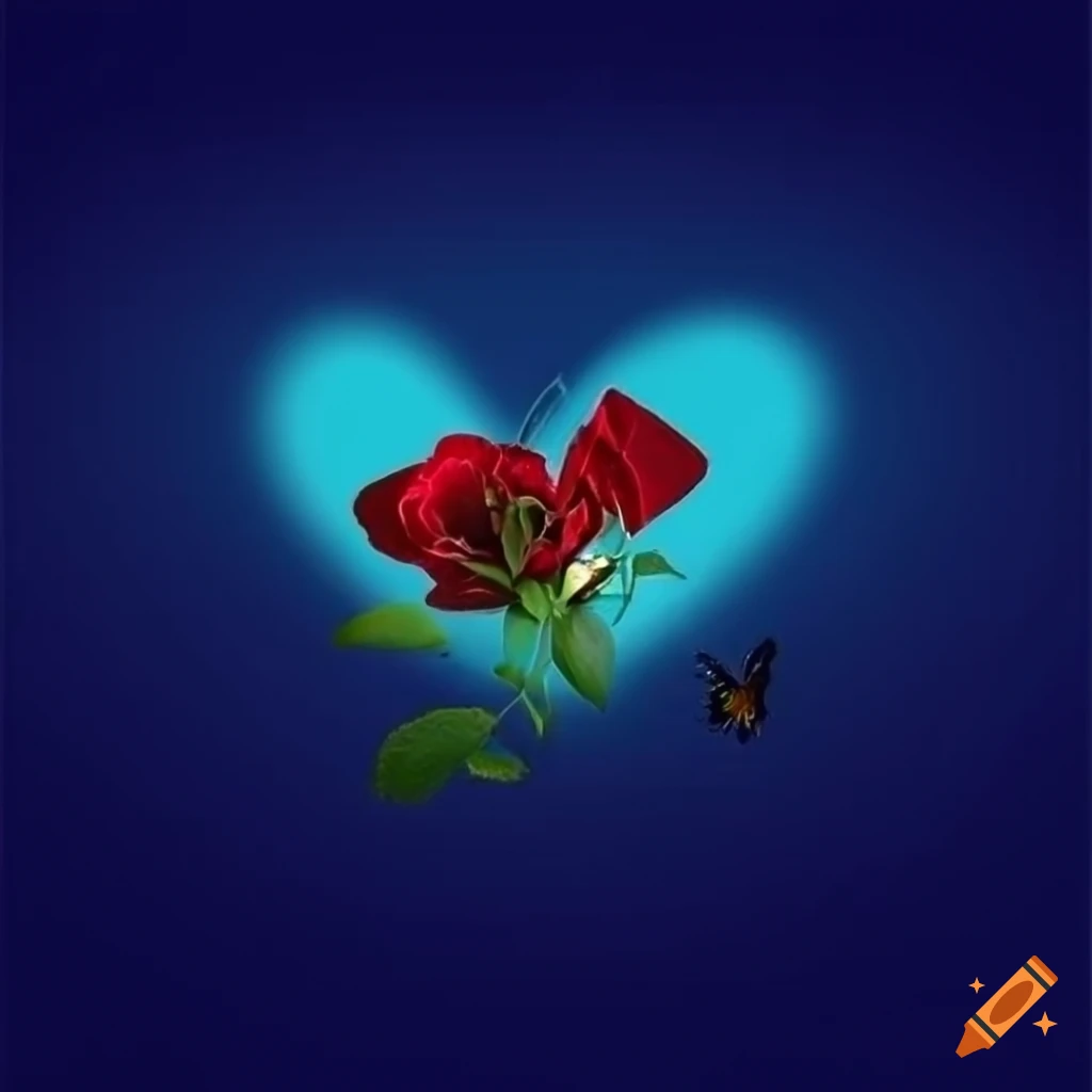 Romantic heart with rose and butterflies in sunset on Craiyon