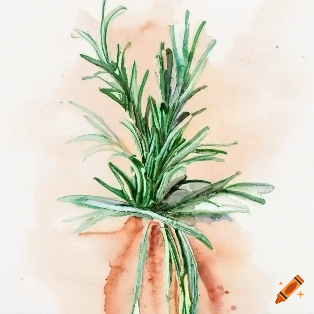 Rosemary bunch tied with twine on white background in watercolor