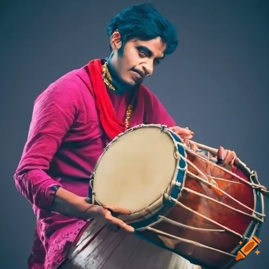 Man playing dhol drum