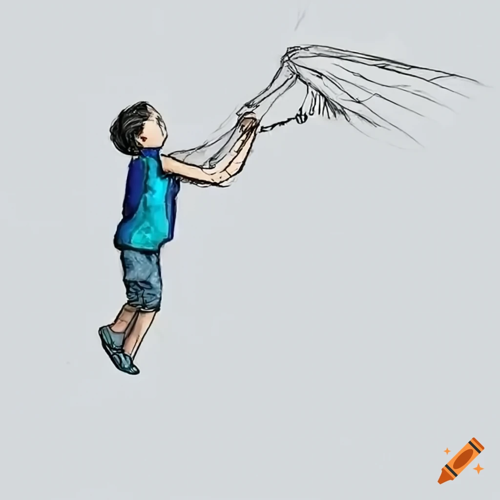Boy attempting to fly in the sky through hard work and determination
