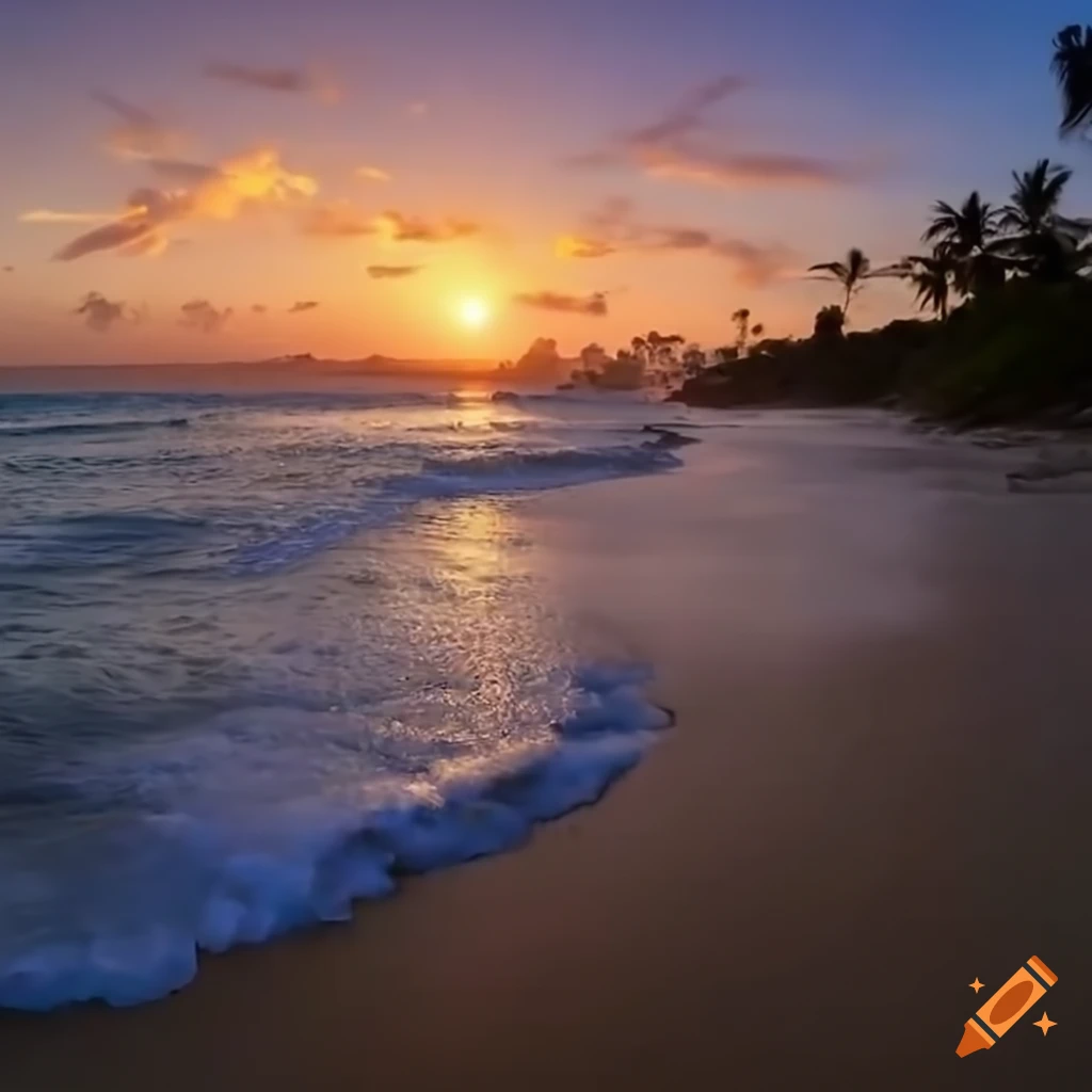 Puerto Rico beach at sunset with waves on the sand