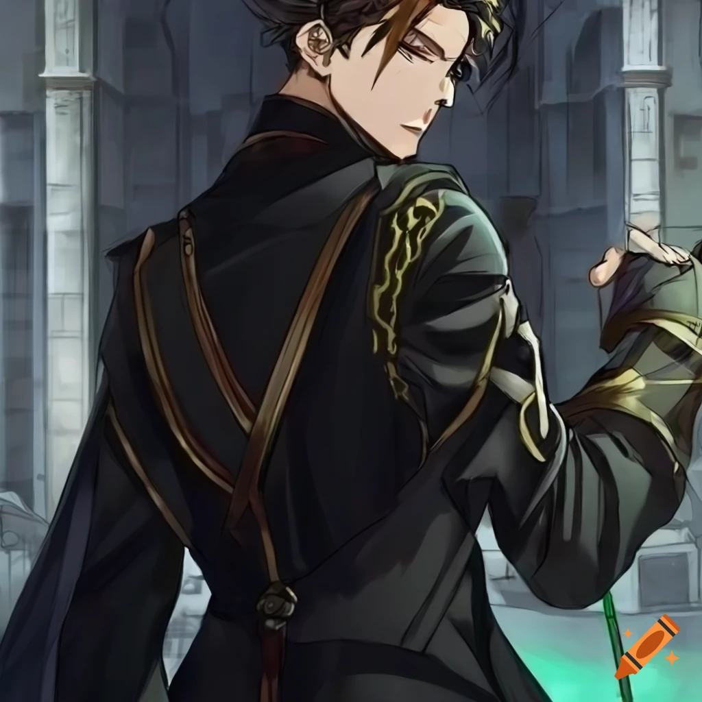 Fire Emblem character Claude in a black suit with green tie walking in the city