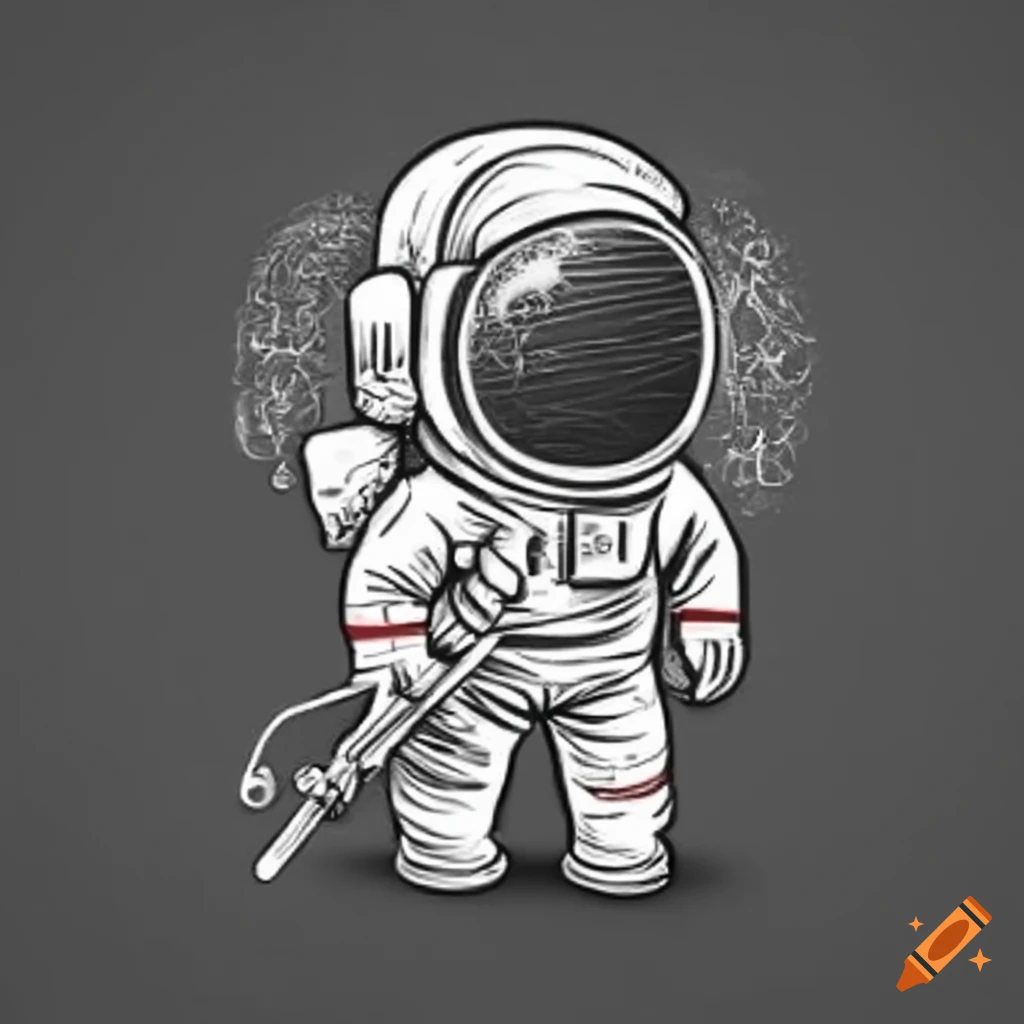 Monocolor astronaut with a microphone on a whiteboard