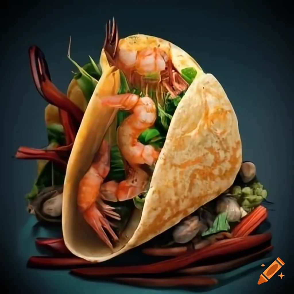 Shrimp inside a taco near a bridge