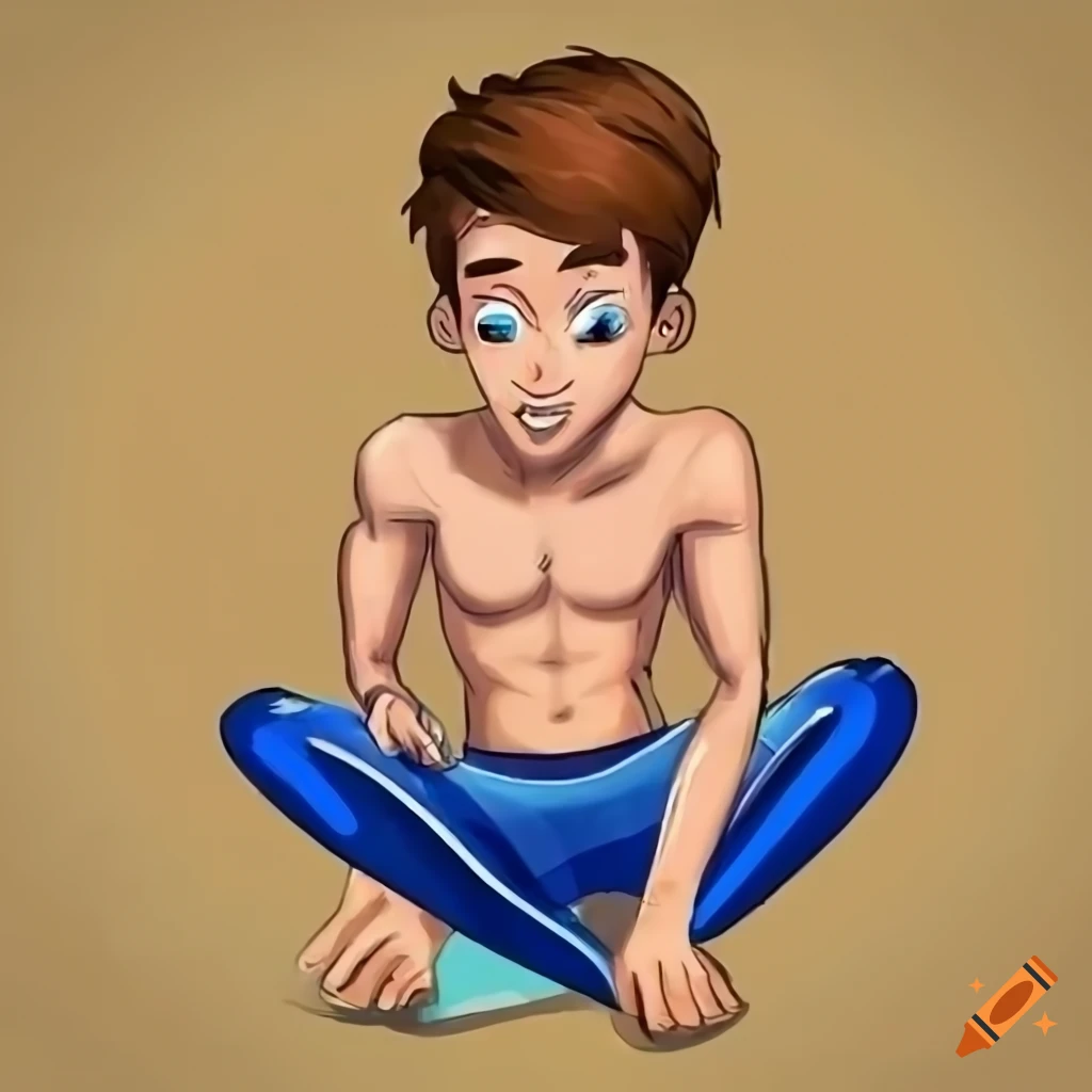 Cartoon of a handsome young swimmer in USA spandex leggings