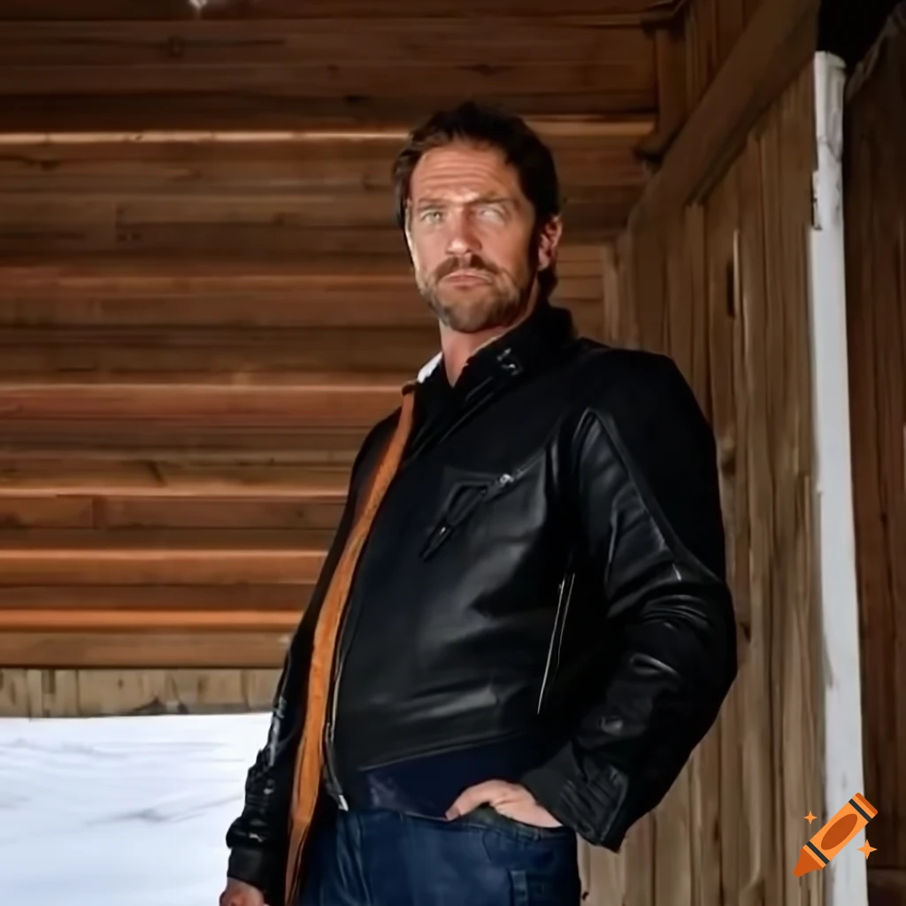 Close-up view of a stylish young man in a leather jacket and high-waisted trousers