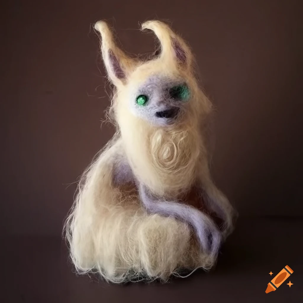 Fantasy felted wool creatures in unique outfits