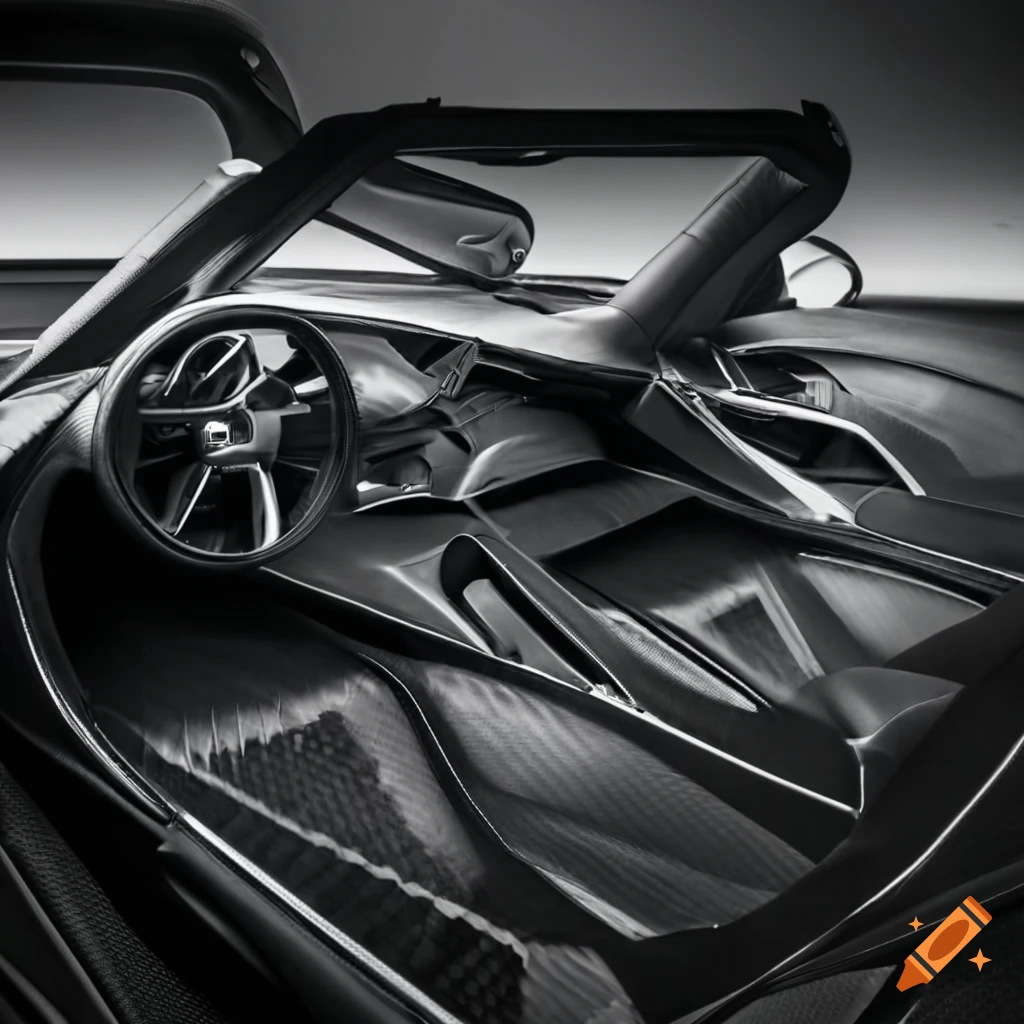 Futuristic carbonfiber roll cage for a sleek sports car interior on