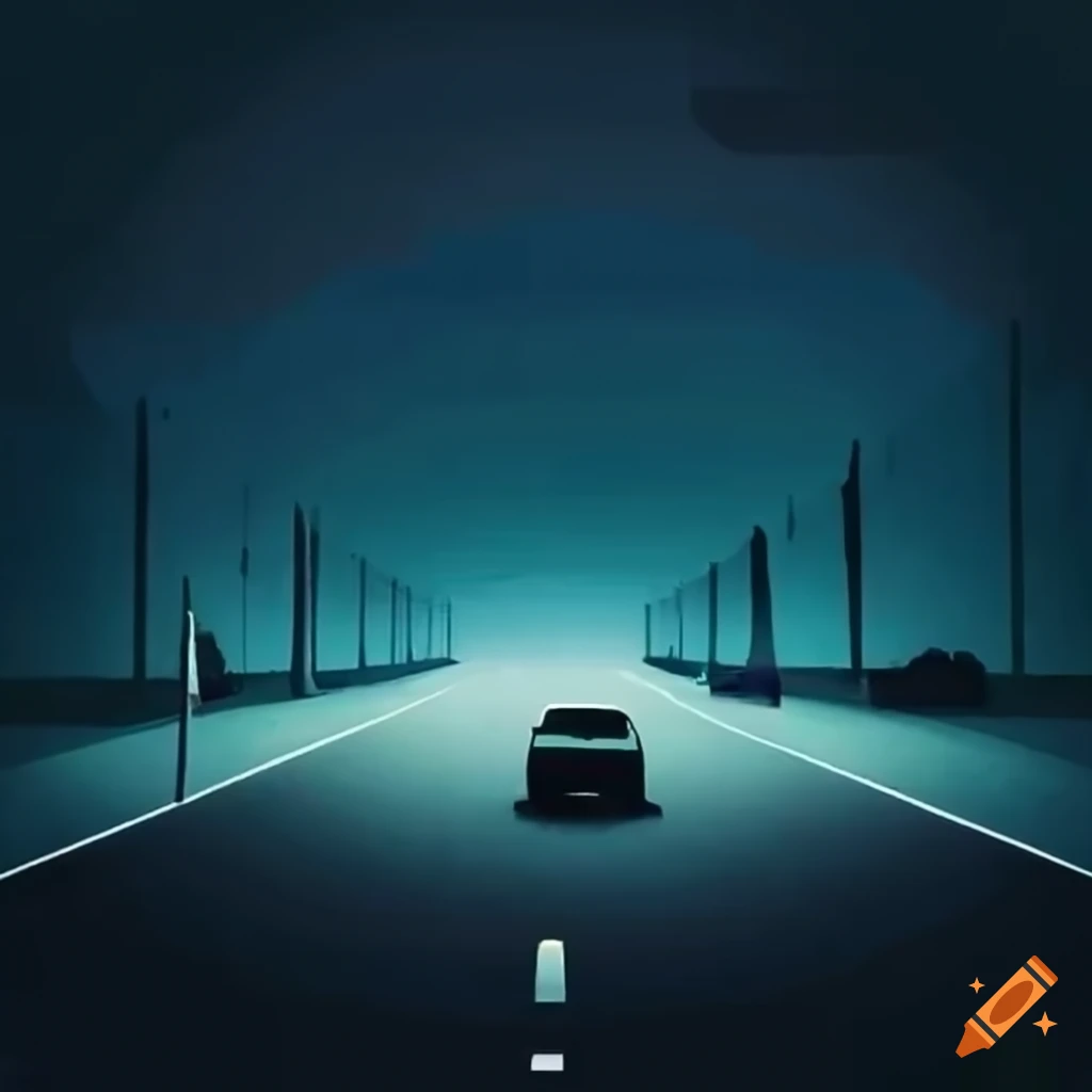 Deserted country road at night with people building a barricade