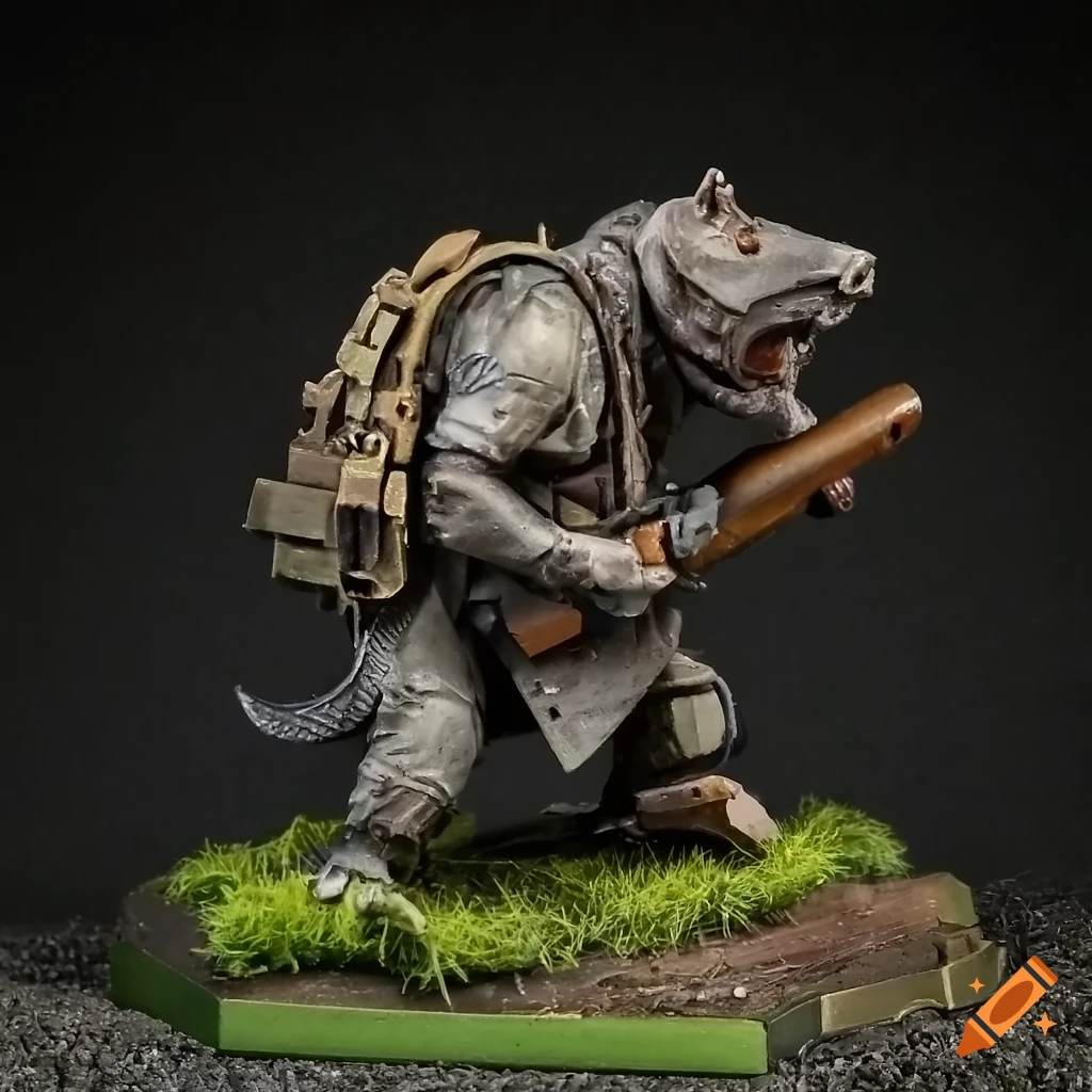 First World War skaven sniper rat with stahlhelm mask