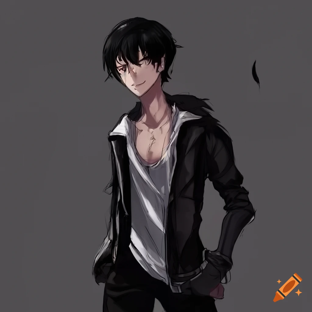 Young man with athletic build and sleek black hair
