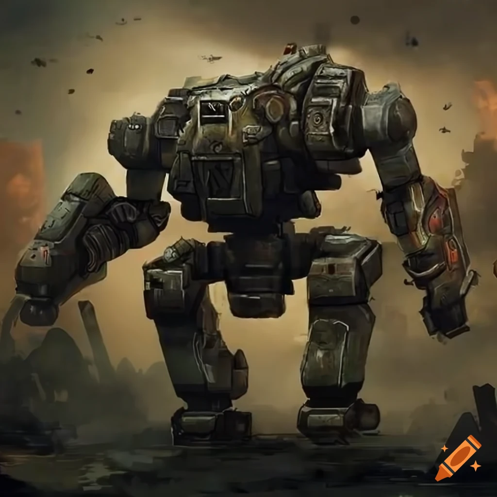 Heavy mech war machine in a post-apocalyptic war setting