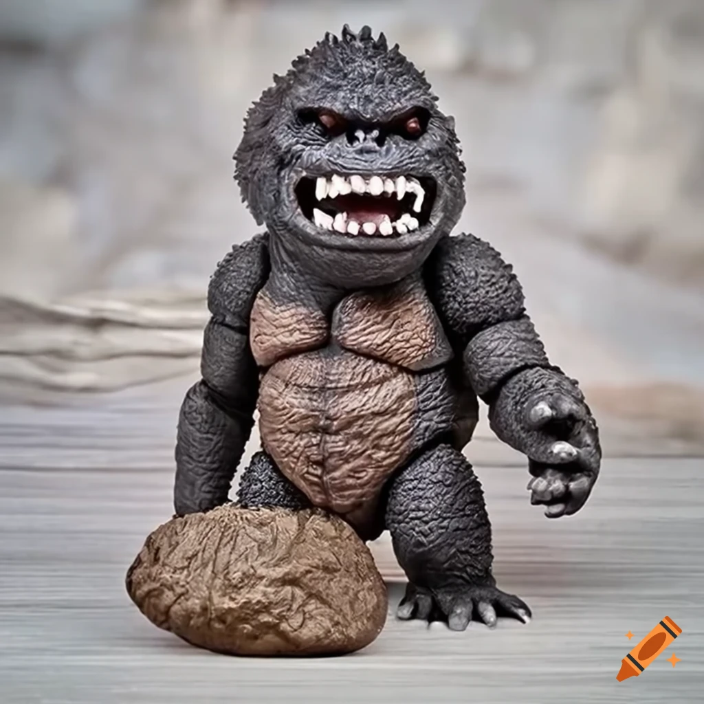 Baby Kong action figure throwing a rock in Kong vs. Godzilla scene