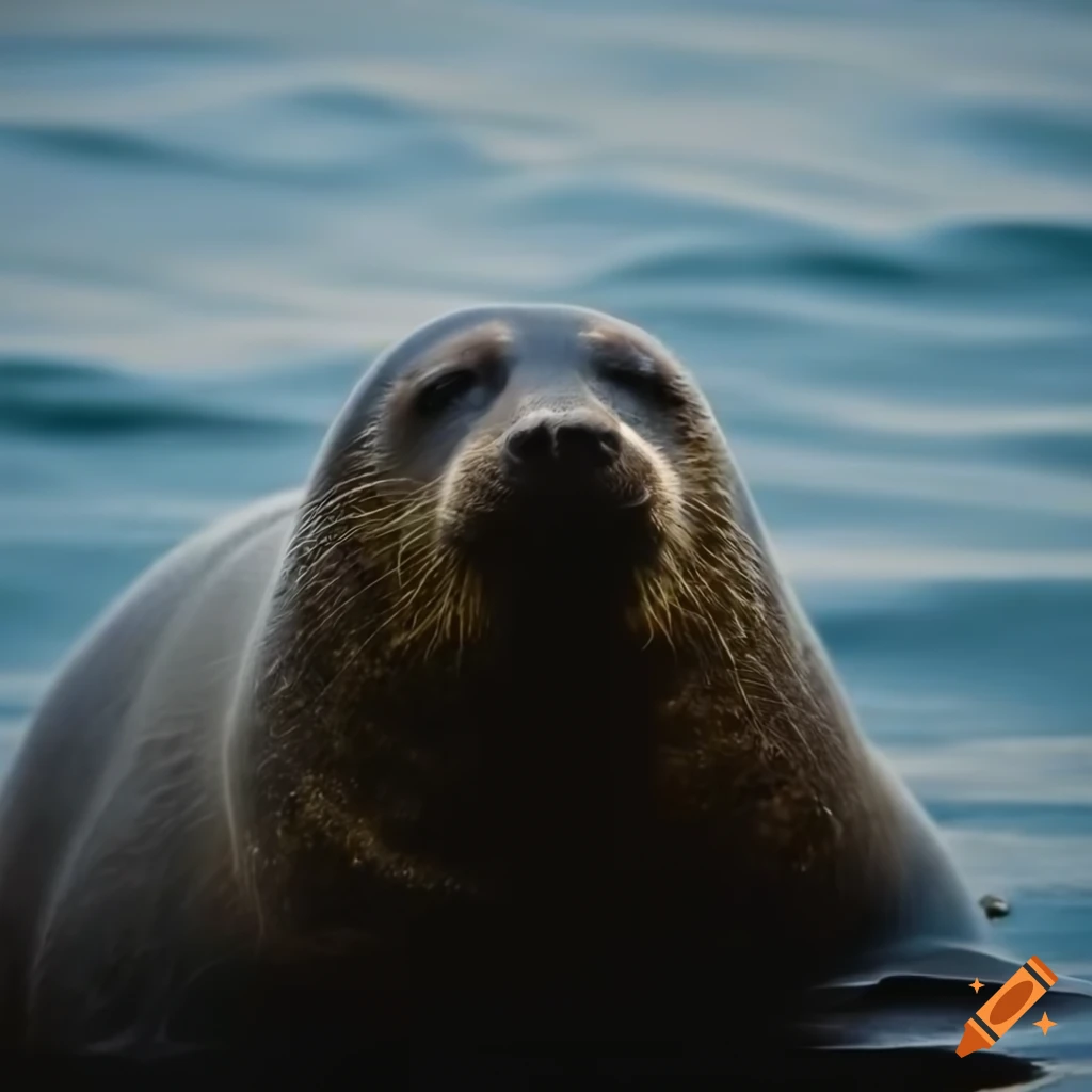 Seal-bear hybrid standing alone on a beach in a realistic portrayal