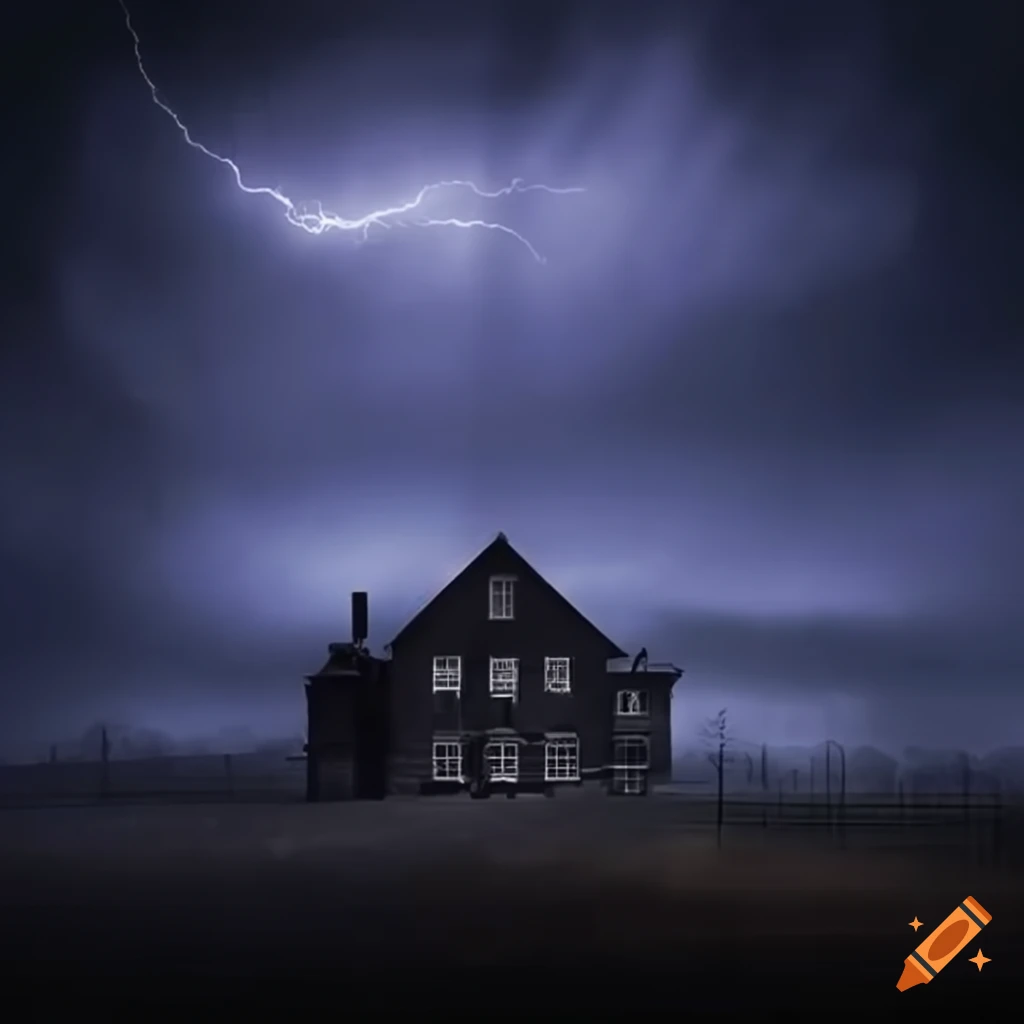 Interior of a haunted school room during a thunderstorm