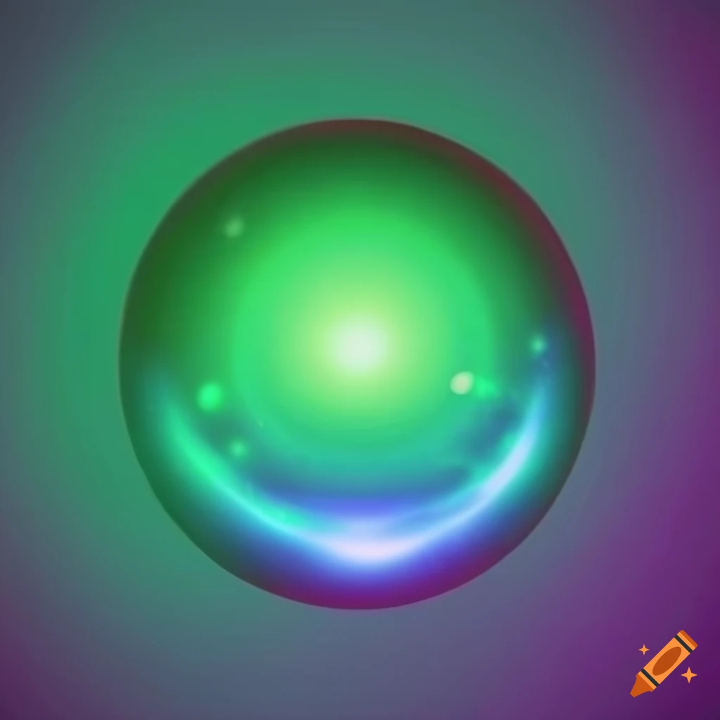 Glowing bluish green orb with sunny aura background
