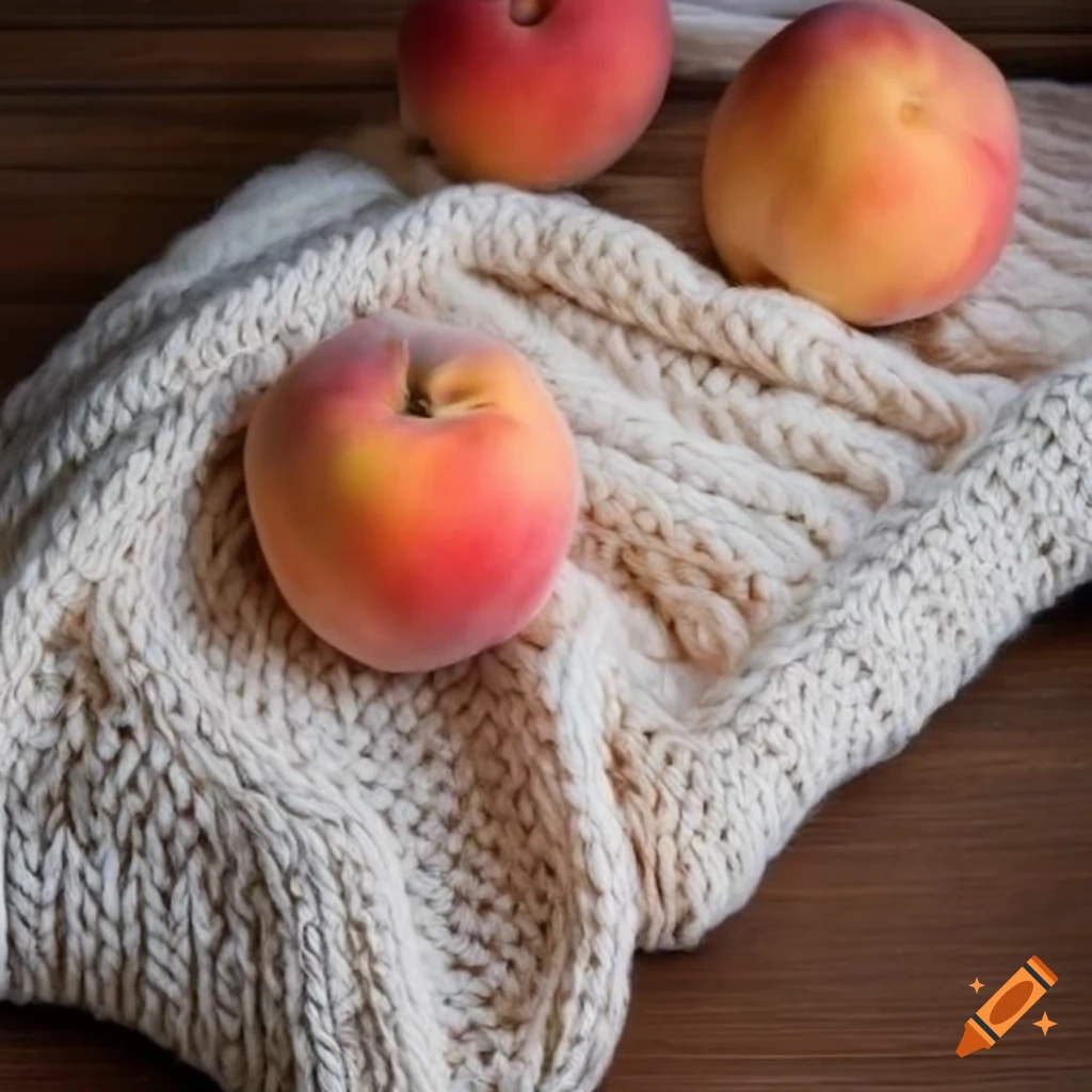 White knitted blanket with ripe peach