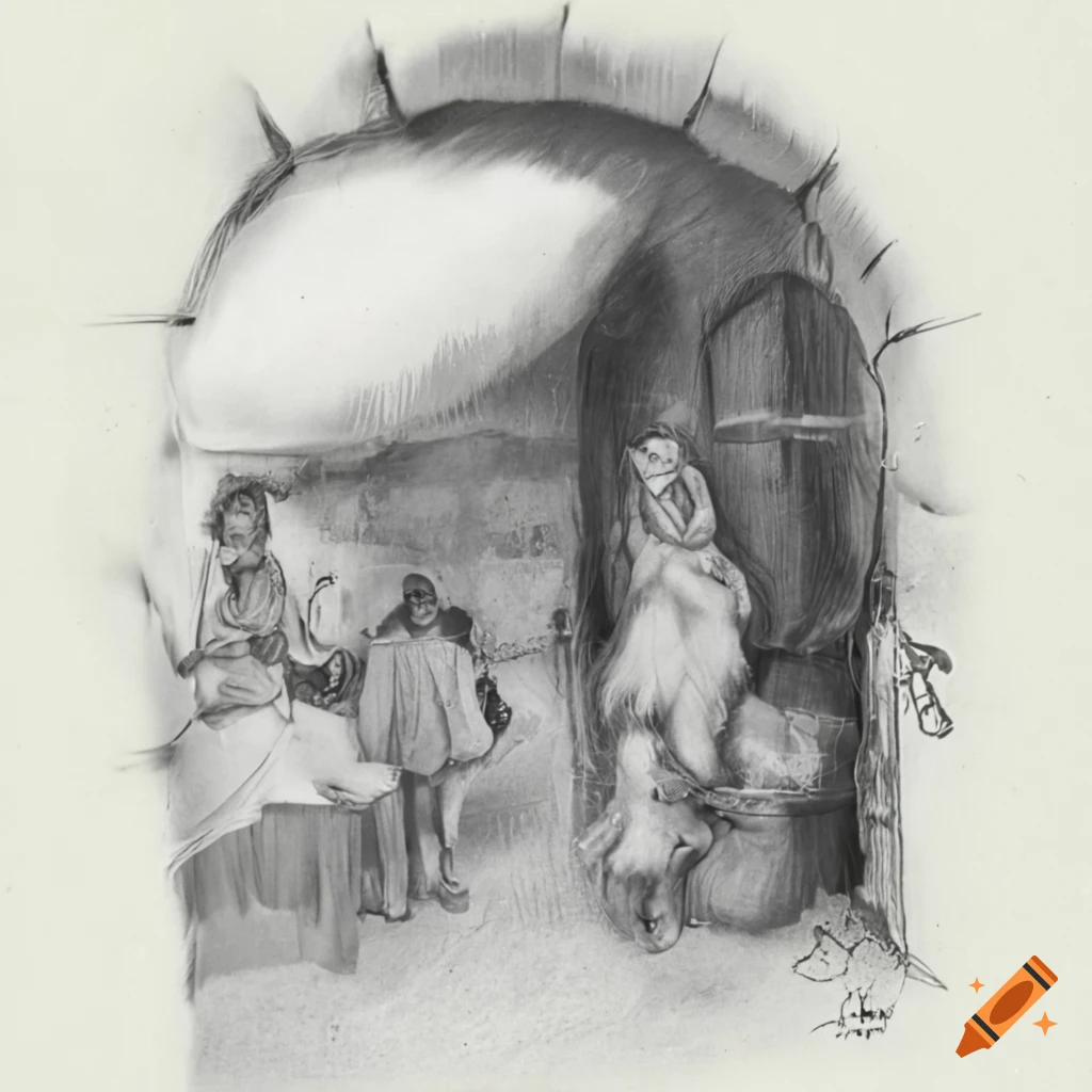Scene from 1939 in a Spanish village with Ava meeting the locals led by Harrison